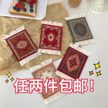 ins Net red blogger retro national wind tassel Persian small carpet court wind tassel edge coaster insulation non-slip