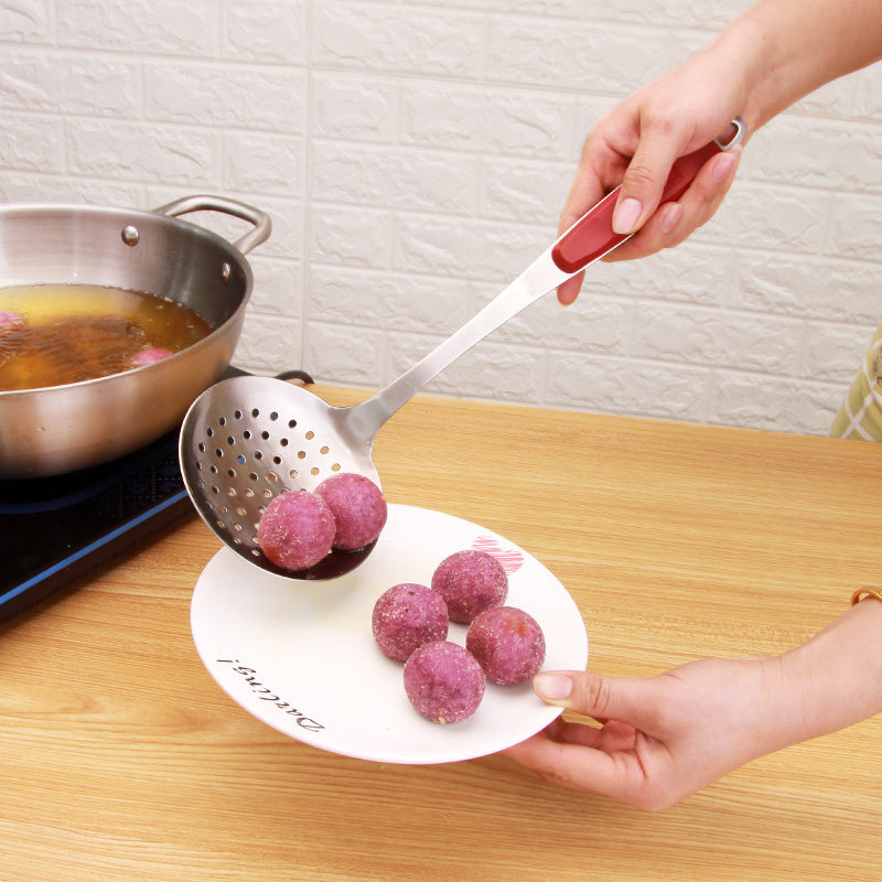 304 Stainless Steel Pan Shovel Anti-Burn and Thickened Saute Scoop kitchen Scoop Spoon Suit Leaking Spoon Broth Noodle Scoop