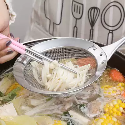 304 stainless steel round pipe handle oil filter spoon household noodles dumplings filter kitchen fried colander screen