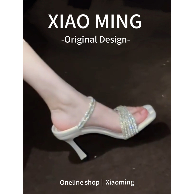 Korean Style Royal Sister Style White Rhinestone High-Heeled Sandals for Women, New Sexy Open-Toe Stunning High-Heeled Sandals for Women