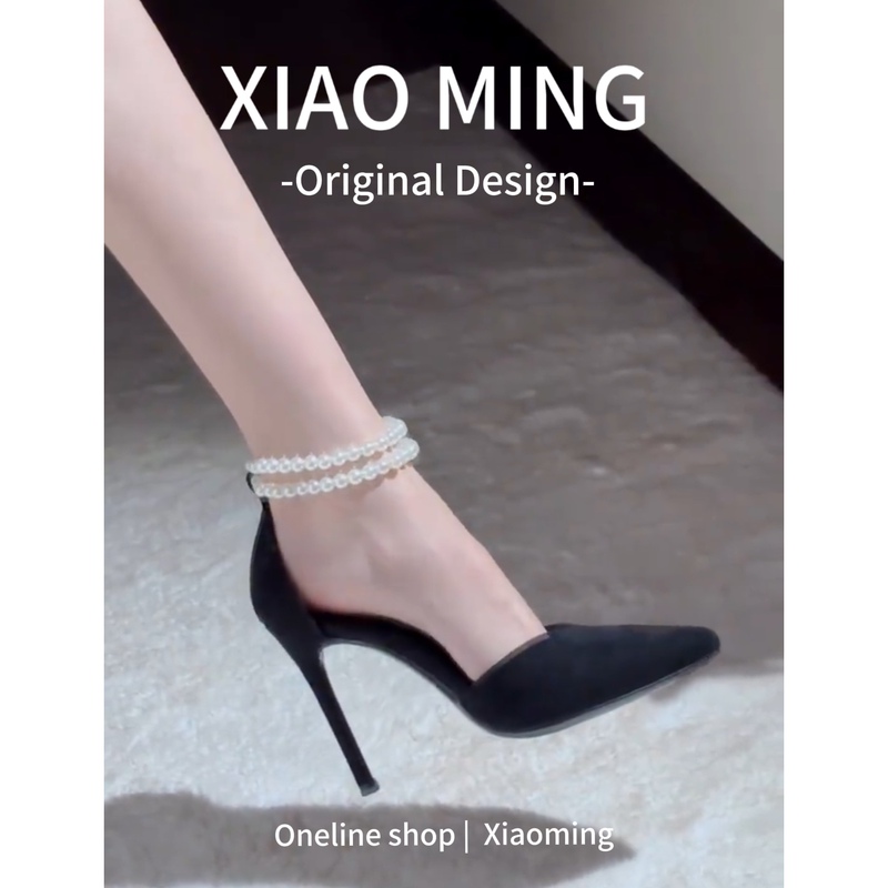 Elegant Style, One-Strap Pearl Chain Pointed-Toe Stiletto Hollow High-Heeled Shoes, Feminine Style, Versatile High-Heeled Sandals
