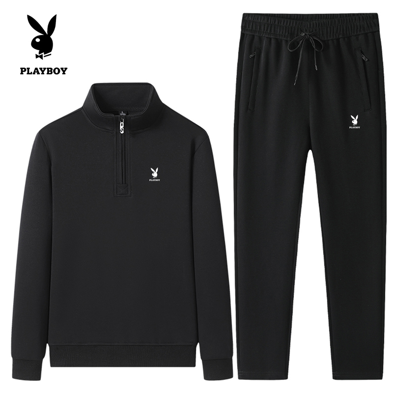 Playboy Men's Casual Sports Suit 2026 New Spring and Autumn Stand Collar Half-Zip Sweatshirt Pure Cotton Two-Piece Set Playboy Men's Casual Sports Suit 2026 New Spring and Autumn Stand Collar Half-Zip Sweatshirt Pure Cotton Two-Piece Set