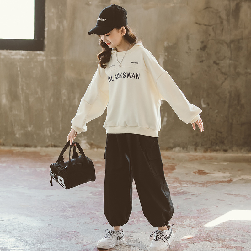 Girls autumn and winter suit 2021 Korean alphabet in the big boy's hood sweater sweater loose two pieces of fat sister