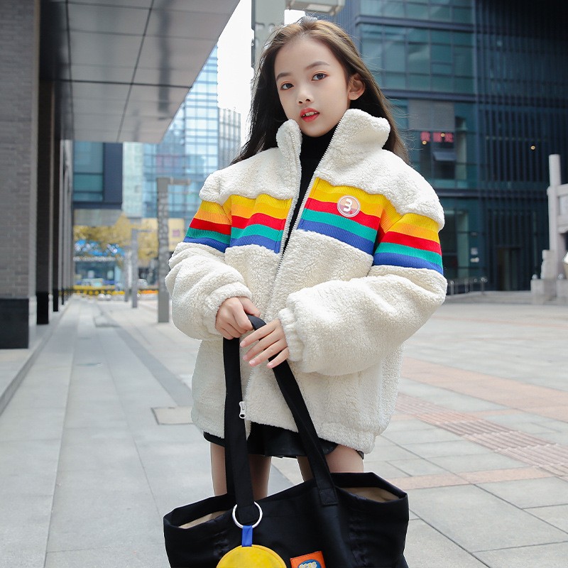 Girl Lambs Wool Coats Foreign Pie 2021 Autumn Winter New Children's Clothing CUHK Child Grain Suede Gush Blouse Tide