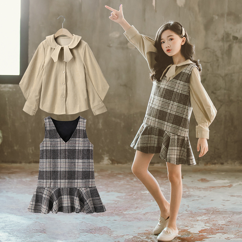 Girl Nets Red Suit Skirt 6 Spring Autumn 7 New 8 Children 9 Cuddling Bags Foreign Dress 10-Year-Old Shirts Two Sets Of Foreign Pie