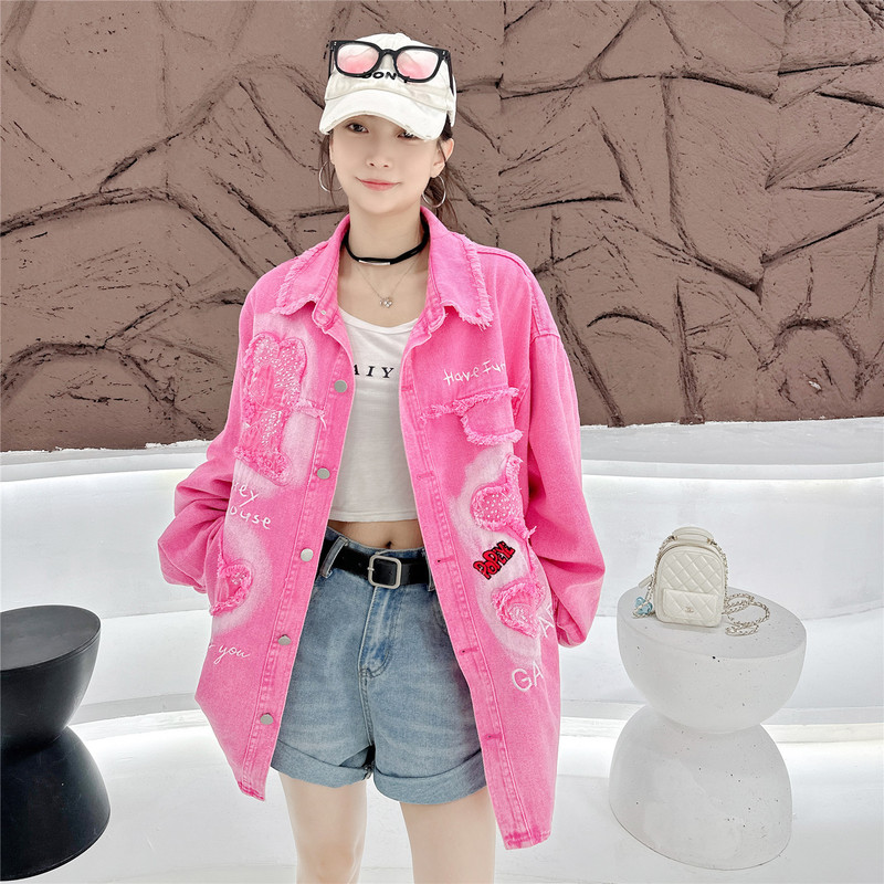 European-Style Plus-Size Trendy High-End Denim Shirt for Women with Sequins, Sweet and Cool Layered Look, Stylish Hong Kong-Style Cardigan with a Sense of Design European-Style Plus-Size Trendy High-End Denim Shirt for Women with Sequins, Sweet and Cool Layered Look, Stylish Hong Kong-Style Cardigan with a Sense of Design
