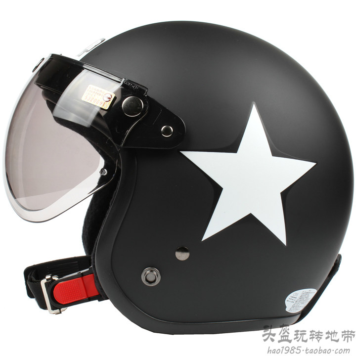 Taiwan Zheng'an frosted black white star Harley electric motor vehicle safety helmet male and female sunscreen UV Retro Winter