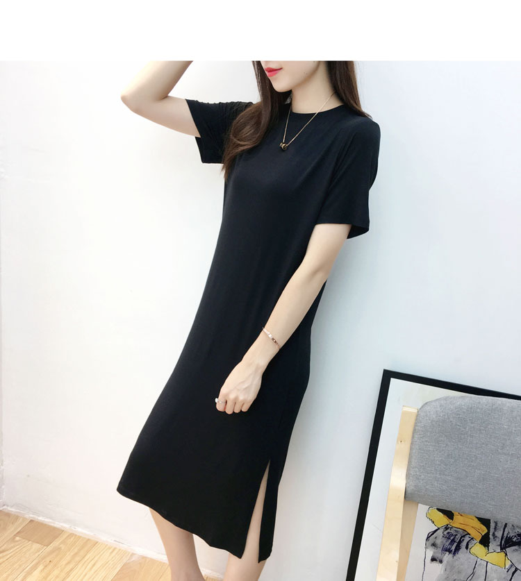 Váy ngắn tay hàn quốc nữ modal thẳng thắn trong chiếc váy dài chấm bi khí chất mỏng chia đôi váy dài hè - Sản phẩm HOT đầm hở lưng