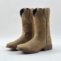 Size 42 Cavalier Riding Boots Flat Toe Western Cowboy Boots Leather Soles High-end Retro Solid Color Mens Boots Embroidered Sleeves