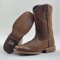 Size 42 high-end leather sole flat-head knight riding boots western cowboy boots solid color soft cowhide sleeve Goodyear mens boots