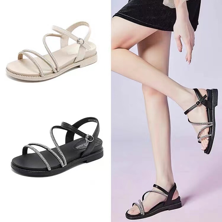 Dadong 2023 Summer New Style Comfortable Thick-Soled Solid Color Sandals with Rhinestones for Women 23X1236A