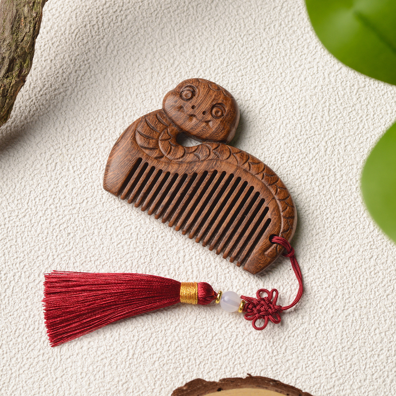 Black Gold Sandalwood Children's Comb for Baby's 100-Day Celebration, Zodiac Snake Comb, Cute Comb for Birthday, Snake Baby Comb