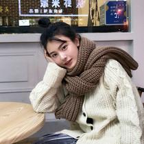 2018 Korea new solid color classic coarse wool knitted scarf thick warm couple student scarf women