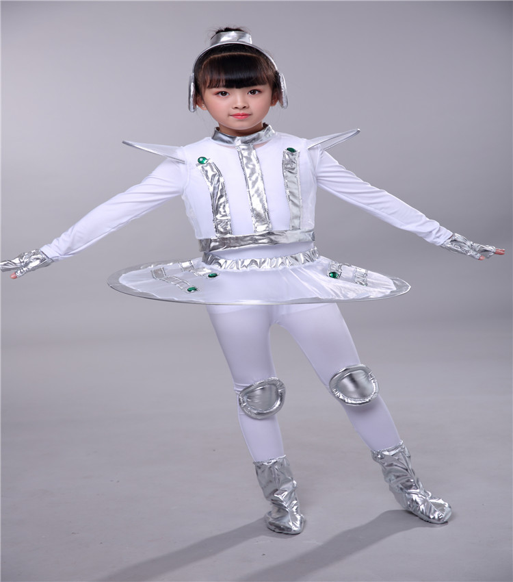 Xiaohe phong cách trang phục trẻ em học sinh tiểu học và trung học cơ sở robot thực hiện quần áo không gian bảo vệ môi trường khiêu vũ quần áo bạc cửa hàng quần áo trẻ em