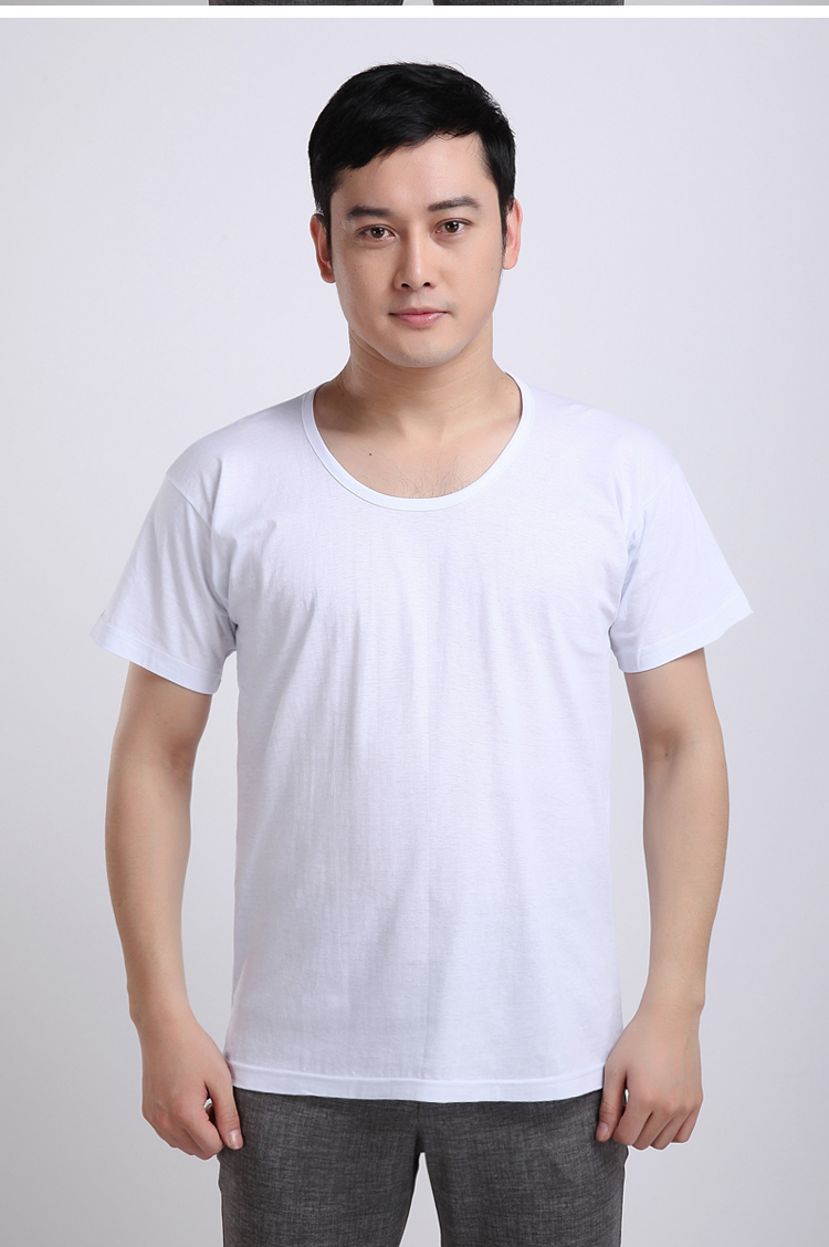 Đàn ông trung niên và già cotton cổ tròn tay áo ngắn màu rắn cộng với phân bón XL áo sơ mi cũ lỏng áo bố - Áo vest đồ lót nam