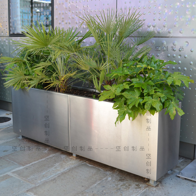 Factory direct square stainless steel flower pot anti-corrosion rectangular flower box Hotel shopping mall square stainless steel flower pot