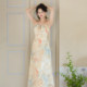 Retro Gradient Chiffon ແບບຈີນໃຫມ່ Waistless Halter Skirt