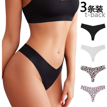 3-Pack of Women's Thong Underwear, Ice Silk Leopard Print, Sexy Seamless One-Piece Yoga Sports Fitness Plus Size Thong