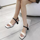 French genuine leather niche white square toe simple mid-heeled shoes 2025 thin heel one-word strap sandals for women summer