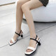 French genuine leather niche white square toe simple mid-heeled shoes 2025 thin heel one-word strap sandals for women summer