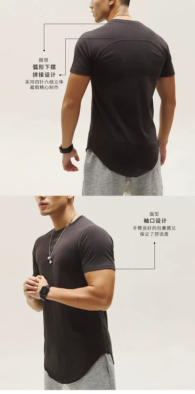 Áo thun thể thao nam màu rắn phong cách châu Âu và Mỹ mùa hè chạy áo khâu cotton đáy áo Slim tay áo ngắn thoáng khí