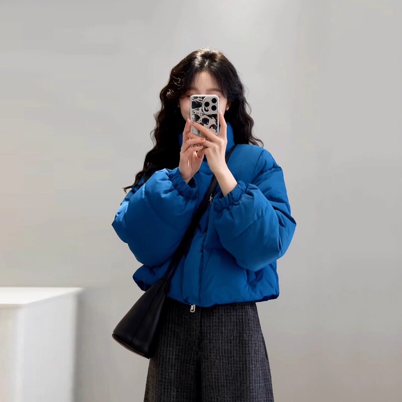 Blue Short down Jacket for Women, Winter 2025 New Style, Very Pretty, Thick Puffer Jacket for Petite Figures