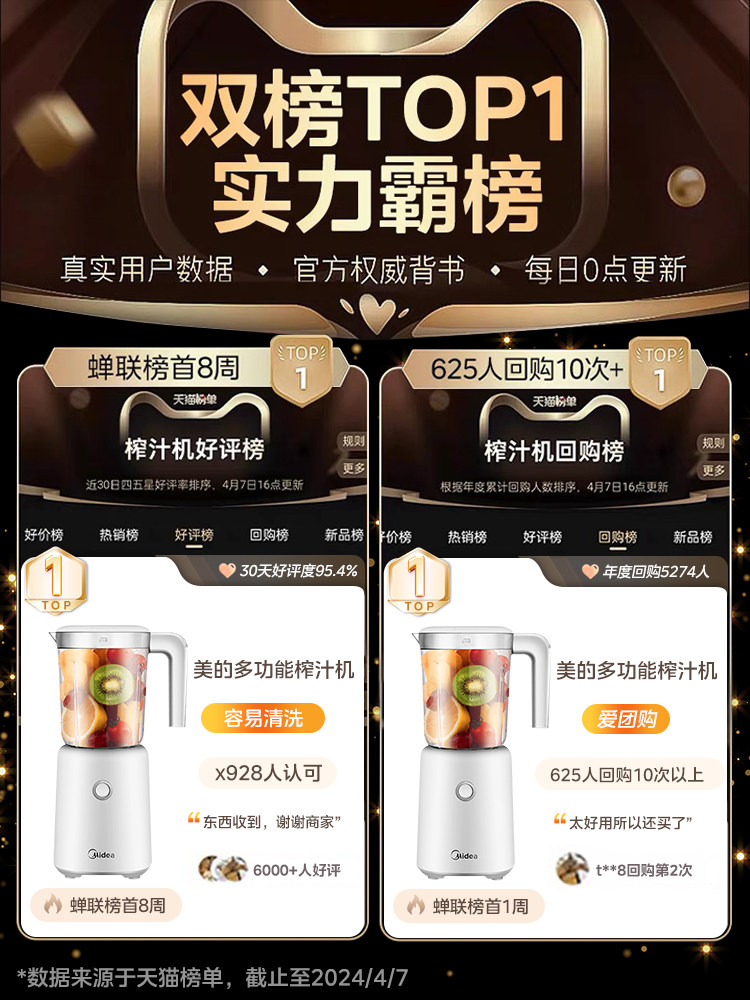 Midea Juicer, Multifunctional Portable Electric Small Milkshake Cup, Fruit Blender, Juicer