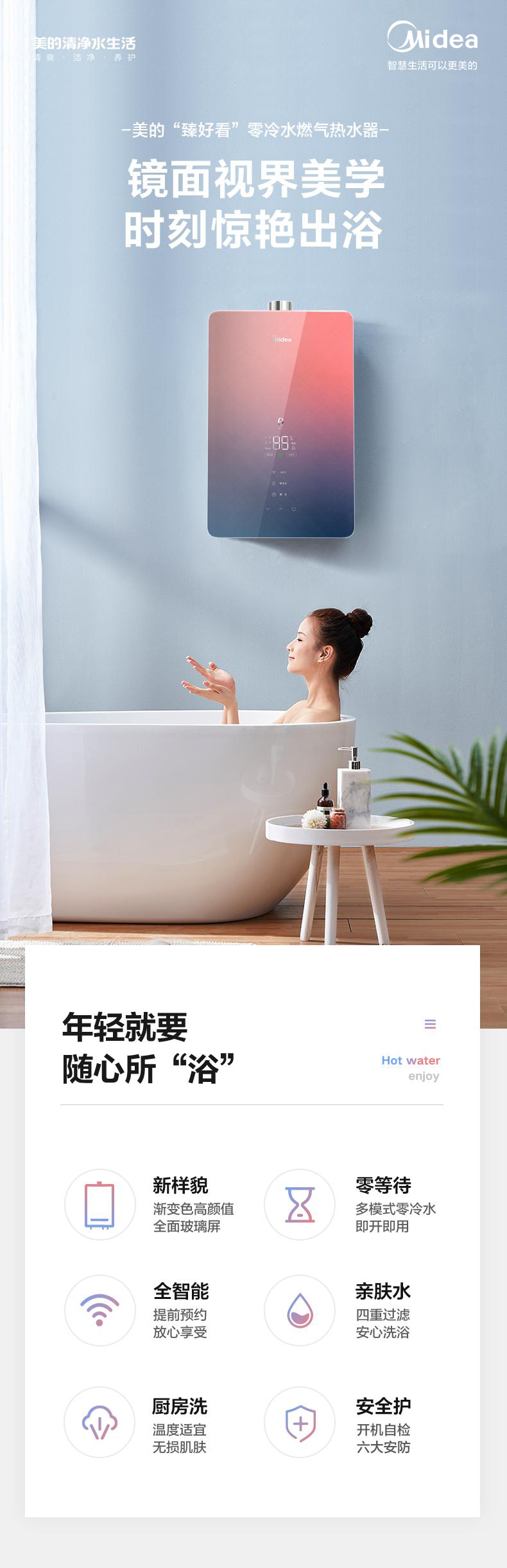 美的 强排式 智能零冷水燃气热水器 16升 图1