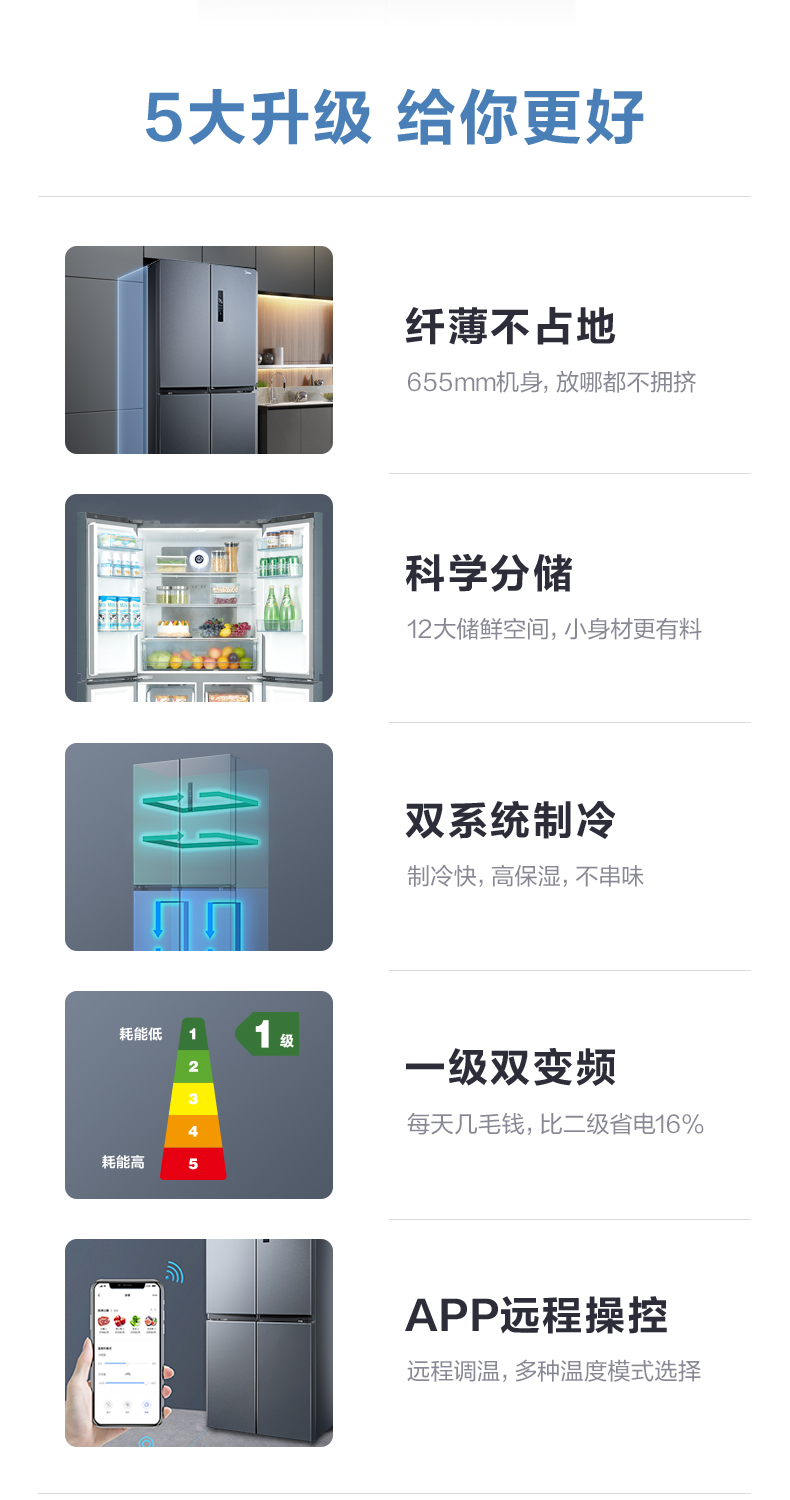 Midea 美的 风冷变频 十字对开门冰箱 465L 图2