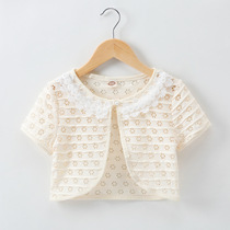 Children's shawl girls summer thin short sleeve small waistcoat princess outside full hollow baby cardigan small outer cover