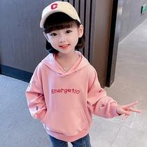 Girls childrens hooded sweater 2022 new spring and autumn clothes baby long-sleeved tops childrens loose foreign style jacket LM