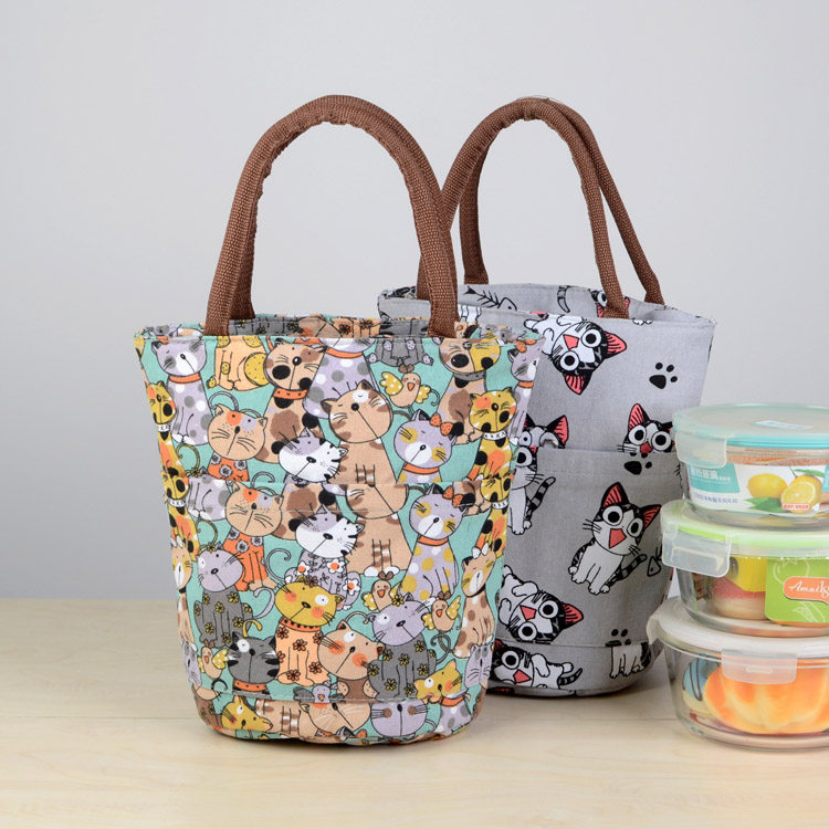 Cartoon Lunch Box with thickened Sail Cloth Bag insulated bag Lunch Bag Fresh Rice Bucket Bag Large round Rice Bucket Refrigerated Bag