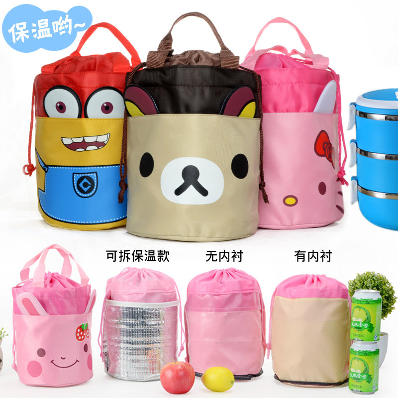 Large waterproof thick round cartoon Bento bag cute rice bucket with Lunch Bag tote bag