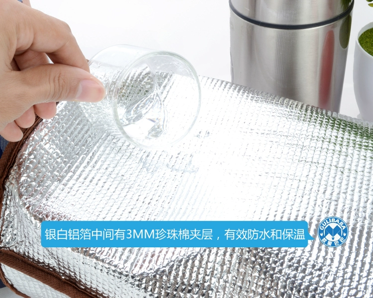 Nhôm lá bảo quản lạnh và bảo quản cách nhiệt túi xô hộp ăn trưa túi ăn trưa túi vải Oxford vải tròn không thấm nước túi vải dày - Hộp cơm điện sưởi ấm