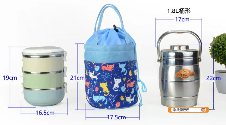 Canvas lớn phim hoạt hình tròn hộp ăn trưa túi ăn trưa với túi hộp ăn trưa siêu lớn túi ăn trưa trống với lót - Hộp cơm điện sưởi ấm