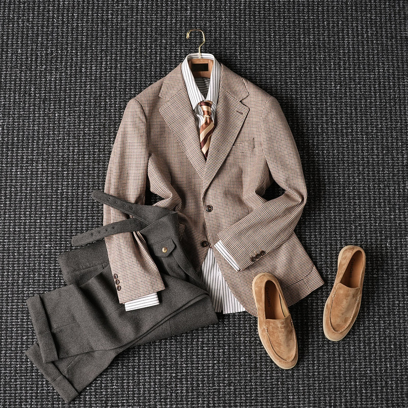 Cssugent Naples Queen Houndstooth Wool Suit Men's Elegant Commuter Autumn and Winter Blazer