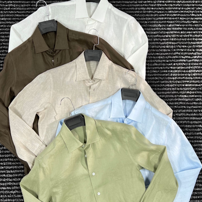 Cssugent Queen of Naples 100% Linen Summer Long-Sleeved Shirt for Men, Slim Fit, Old Money Style, High-End Shirt