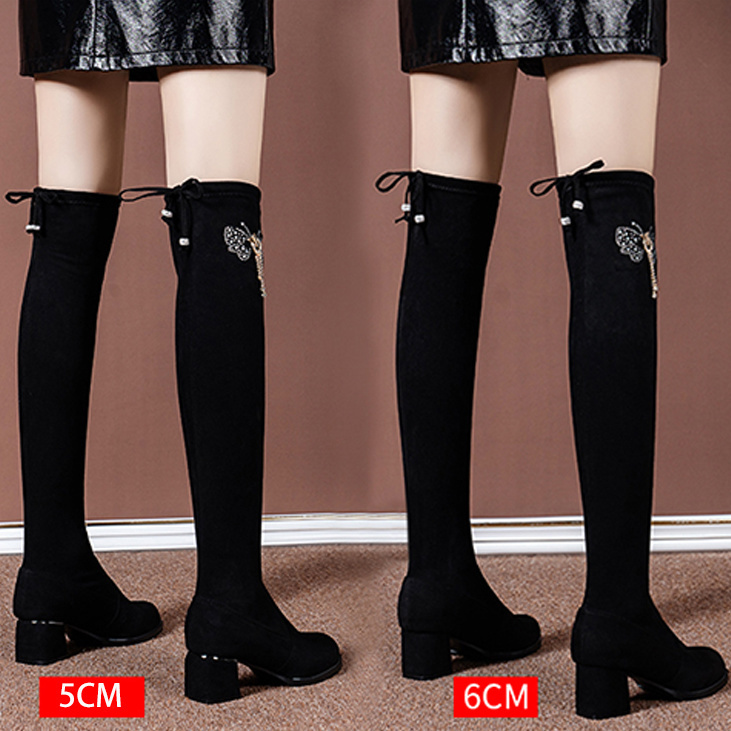 Over-The-Knee Long Boots for Women 2025 New Style Fleece-Lined Slip-On Cotton Boots Versatile Chunky High Heel Slim Boots for Women Over-The-Knee Long Boots for Women 2025 New Style Fleece-Lined Slip-On Cotton Boots Versatile Chunky High Heel Slim Boots for Women