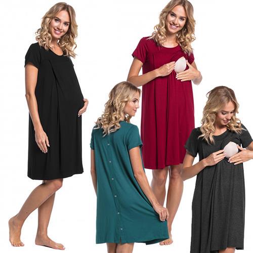 Maternity Hospital Gown Short-Sleeved with Hidden Openings on Both Sides for Breastfeeding and Nursing
