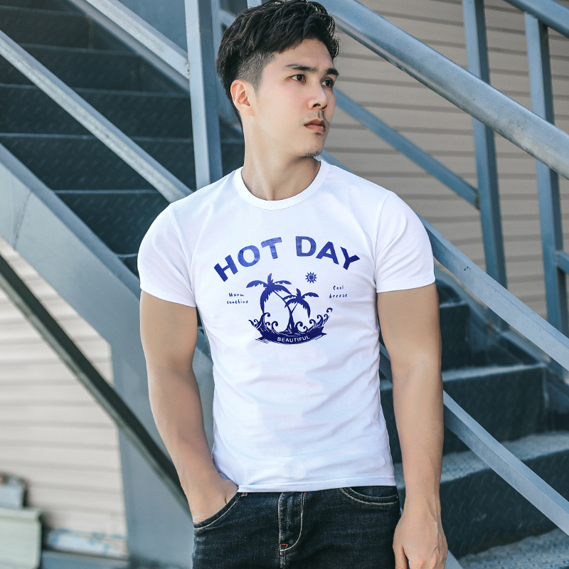 Short-Sleeved T-Shirt for Men, Summer Fitness Elastic Tight-Fitting Round-Neck Sports Base Shirt, Slim Fit Shirt, Trendy Ins Running Casual Wear