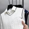 V-neck Korean slim sweater vest men's autumn and winter plus velvet thickened knitted vest pullover sleeveless jacket trendy