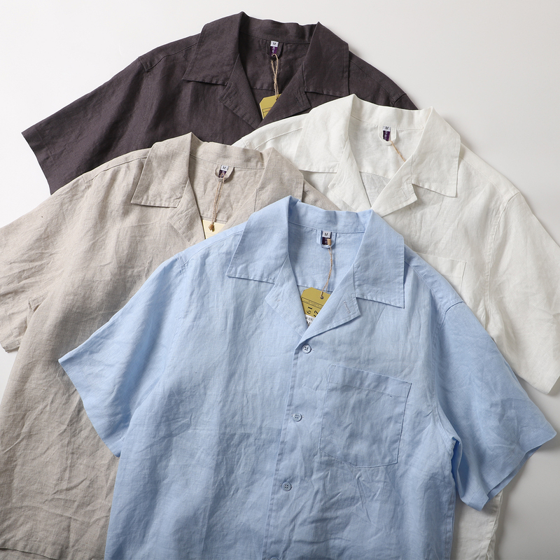 100% Linen! Japanese Vintage Washed Linen Cuban Collar Short-Sleeve Shirt, Artistic Men's Casual Half-Sleeve Shirt, Trendy 100% Linen! Japanese Vintage Washed Linen Cuban Collar Short-Sleeve Shirt, Artistic Men's Casual Half-Sleeve Shirt, Trendy