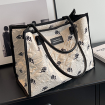 Canvas portable shopping bag womens large-capacity travel bag shoulder commuter bag class gym bag mommy tote bag trendy
