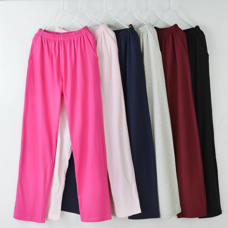Đàn ông và phụ nữ quần ngủ 100% cotton mỏng mùa xuân và mùa thu giản dị thể thao rộng kích thước lớn cotton buổi sáng quần cao eo nhà quần bò nam