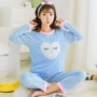 Đồ ngủ Nhật Bản và Hàn Quốc phụ nữ mùa xuân và mùa thu mới cotton dài tay ngọt ngào dễ thương dịch vụ tại nhà giản dị lỏng hai mảnh - Bộ Pajama áo kiểu trung niên