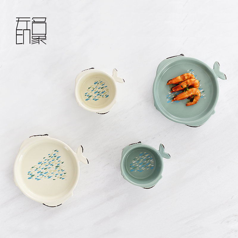 Creative ceramic fish dish home steamed fish dish ears fish dish hand - made Nordic restaurant move retro food dish