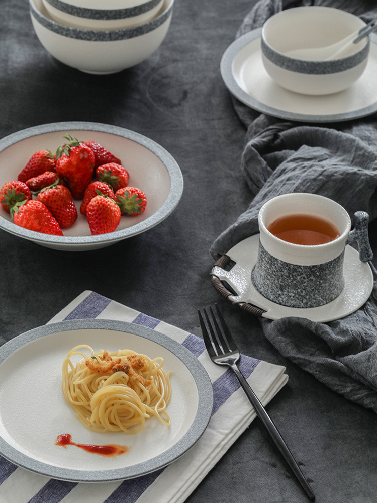 Contracted Japanese - style tableware suit household ceramic bowl Nordic large soup plate, bowl combined small bowl rainbow such as bowl dish dish