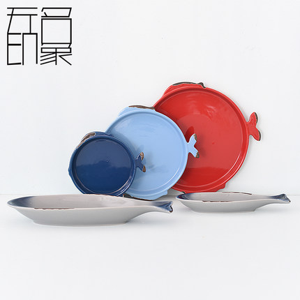 Unknown impression fish plate ceramic plate steamed fish plate under the glaze color Japanese - style tableware creative household fish plate of move