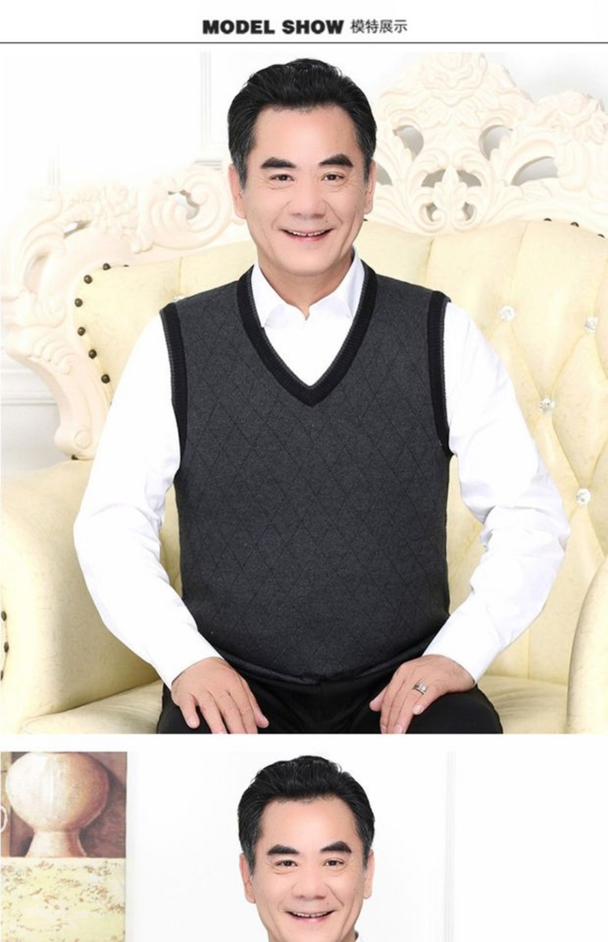 Áo len nam trung niên và lớn tuổi Áo len cổ chữ V màu áo len mùa thu và đông mới vest không tay vest áo khoác len dáng dài hàn quốc