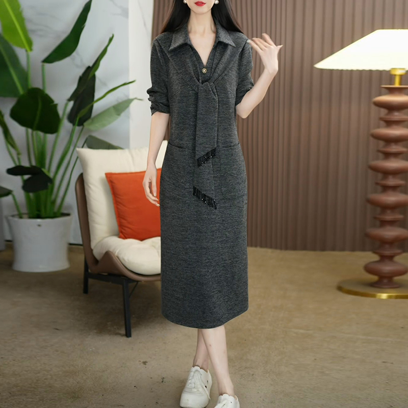 High-End Fashionable and Elegant Dress 2025 Spring and Autumn New Style Women's Mid-Length Slimming and Age-Reducing Versatile Dress